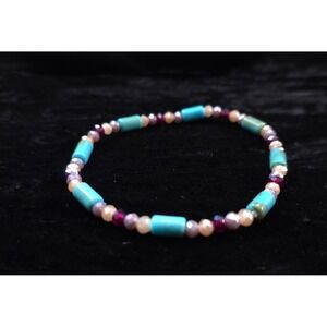 New Faux Turquoise Bead Stretch‎ Bracelet Faceted Beads Beaded Boho Southwestern